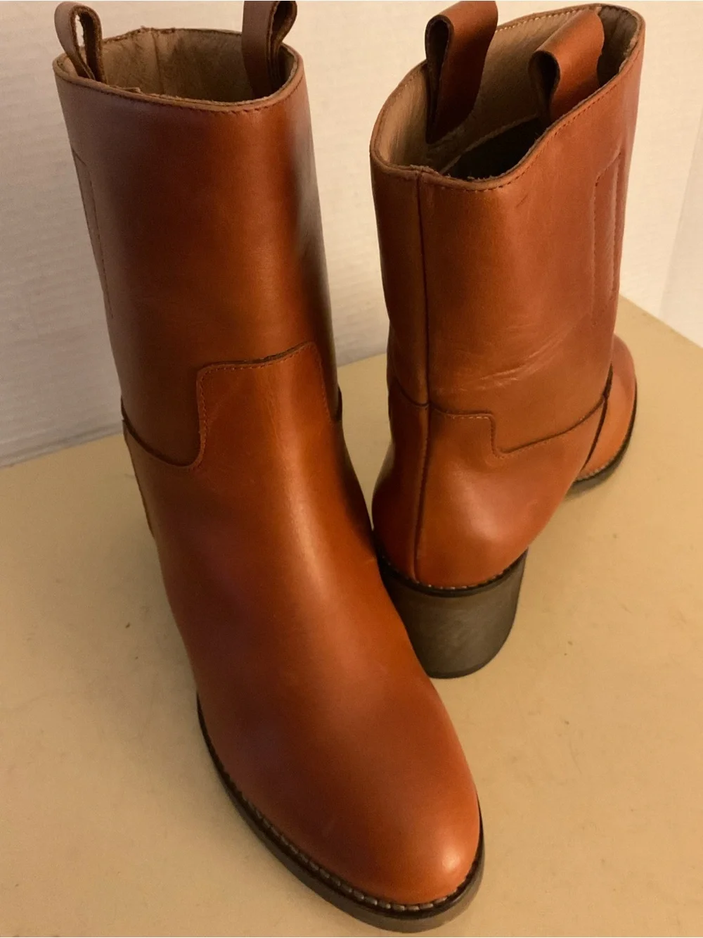 Free People women Cognac Leather Heeled Boots US 9 - Picture 7 of 14